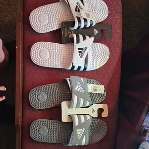 Adidas White and Gray Slide Sandals 2 pair TWO PAIR both grey and white colors
